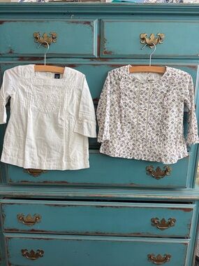 GAP Girls White Embroidered Peasant Top & Floral Cream Blouse 4T (set/bundle)